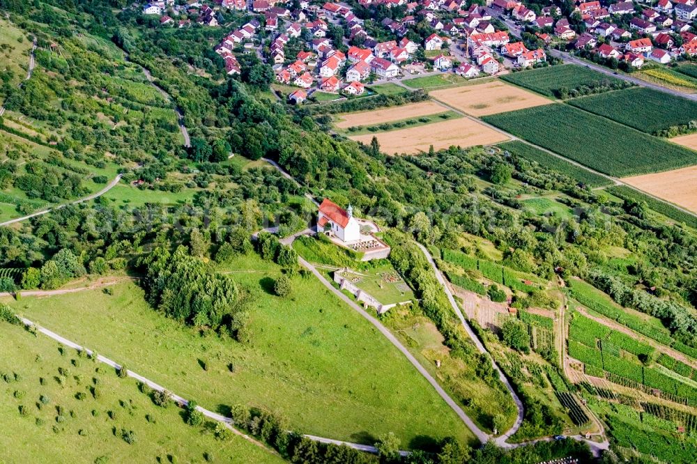 Tübingen from the bird's eye view: Churches building the chapel Wurmlinger Kapelle - St. Remigius Kapelle in Tuebingen in the state Baden-Wuerttemberg, Germany