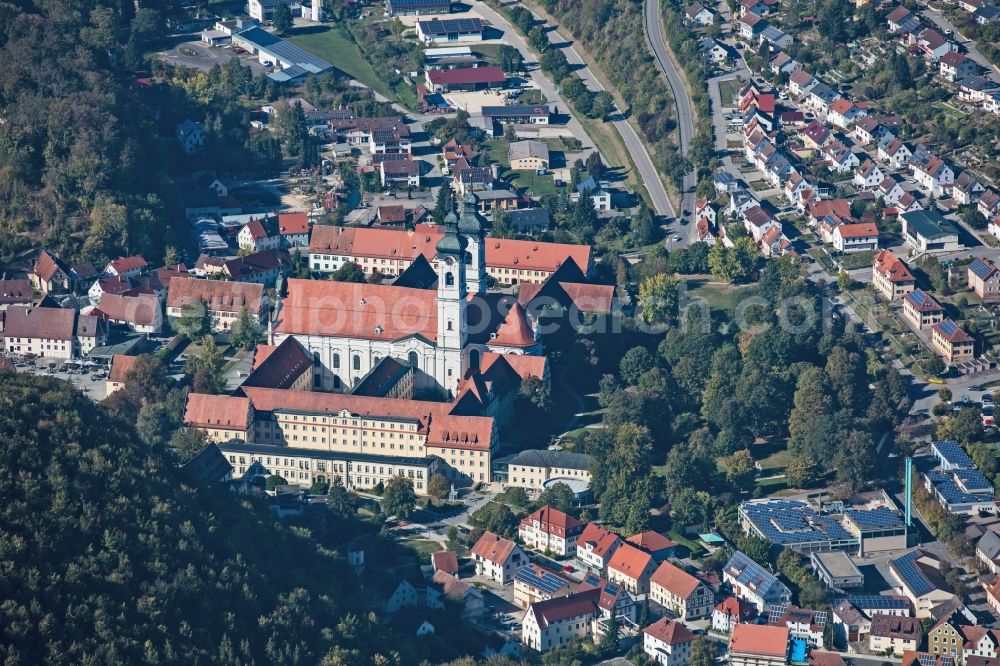 Zwiefalten from above - Church building of the cathedral of Zwiefalter Muenster in Zwiefalten in the state Baden-Wurttemberg, Germany