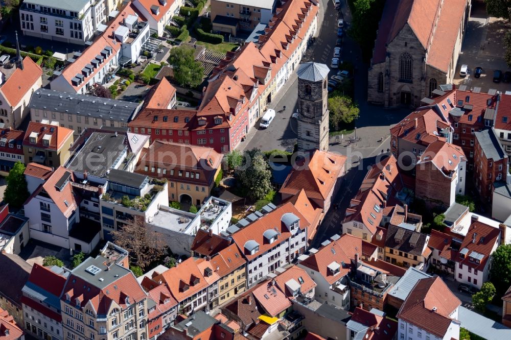 Aerial photograph Erfurt - Church tower and tower roof of the Paulskirchturm on Paulstrasse in the district Altstadt in Erfurt in the state Thuringia, Germany