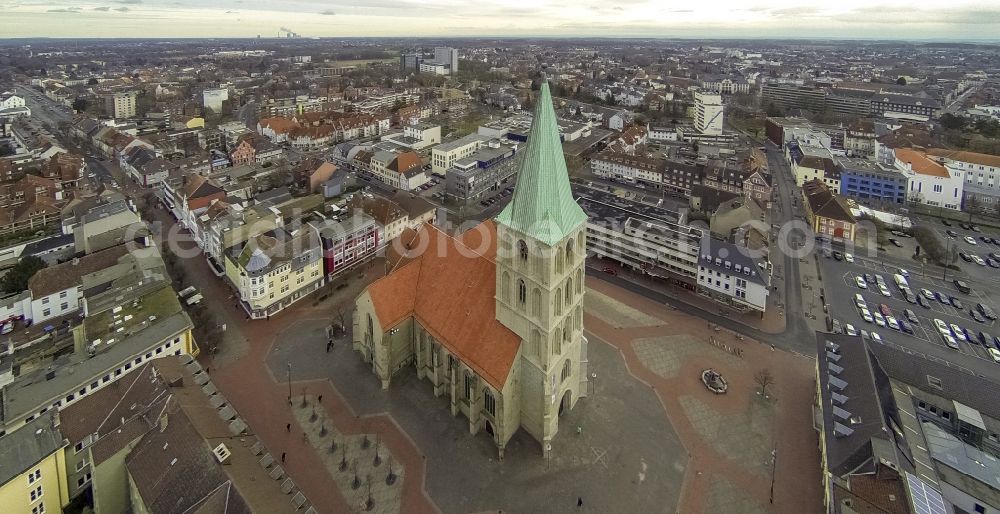 Hamm from above - Steeple of St. Paul's Church in the city center on the marketplace and Heinrich Kleist Forum in Hamm in North Rhine-Westphalia