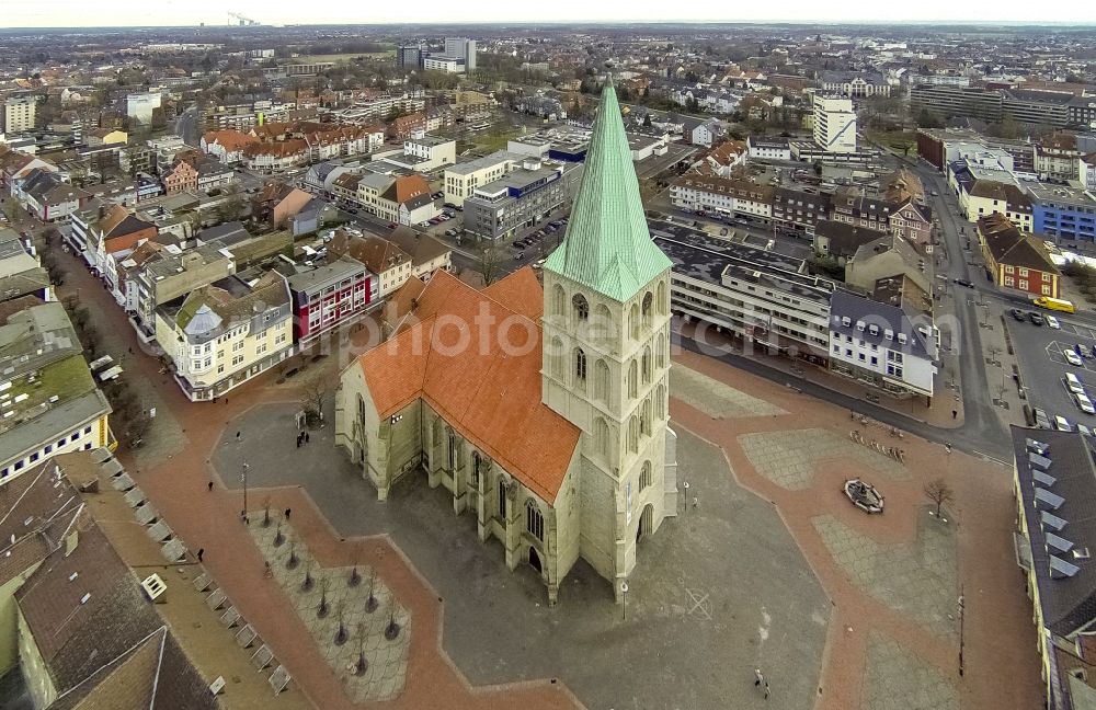 Aerial image Hamm - Steeple of St. Paul's Church in the city center on the marketplace and Heinrich Kleist Forum in Hamm in North Rhine-Westphalia