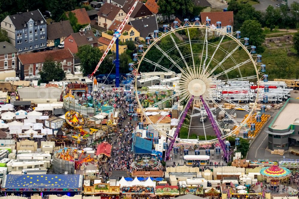 Aerial photograph Herne - Fair - event location at festival Cranger Kirmes in Herne at Ruhrgebiet in the state North Rhine-Westphalia