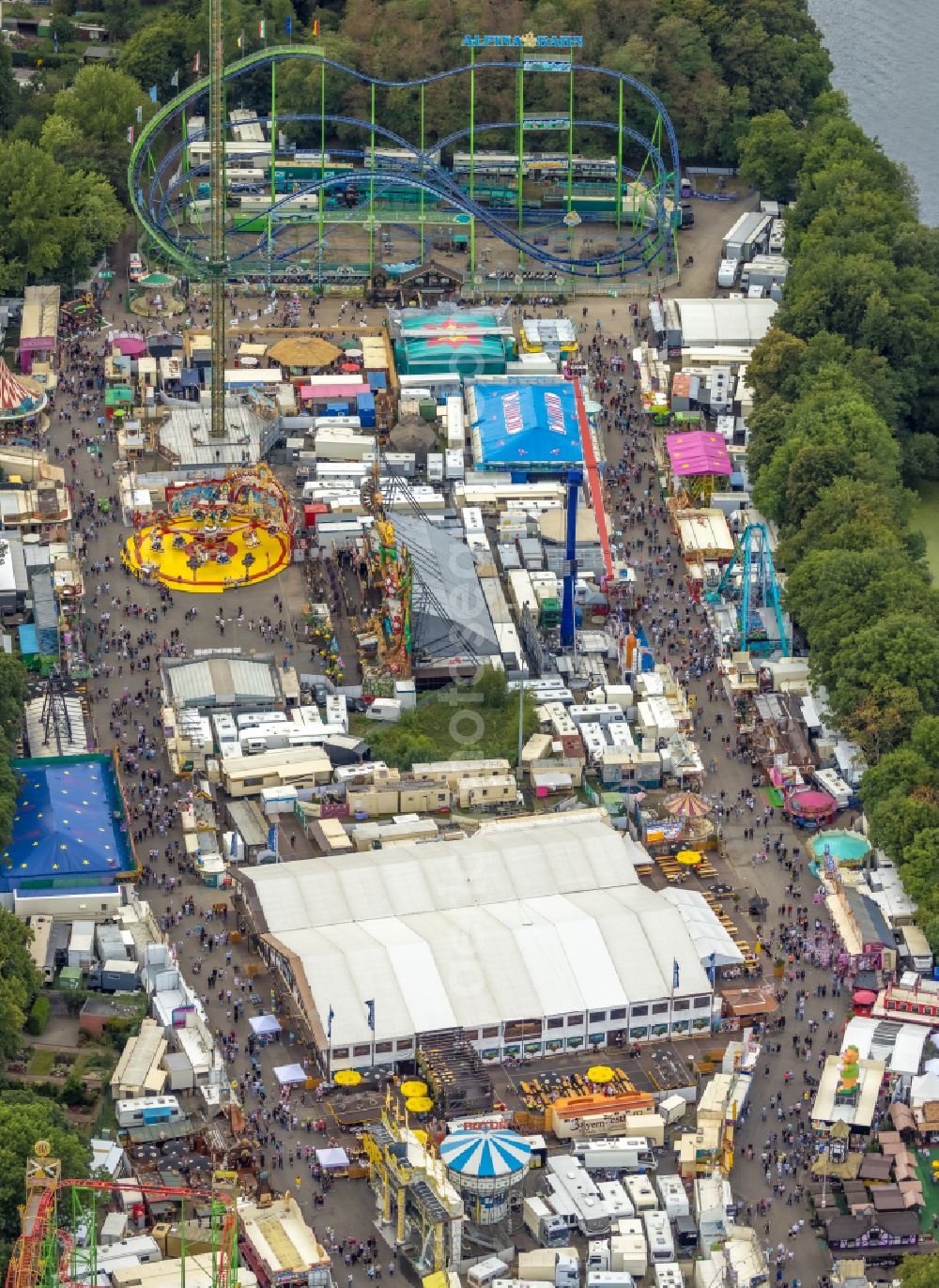 Aerial photograph Herne - Fair - event location at festival Cranger Kirmes in Herne at Ruhrgebiet in the state North Rhine-Westphalia
