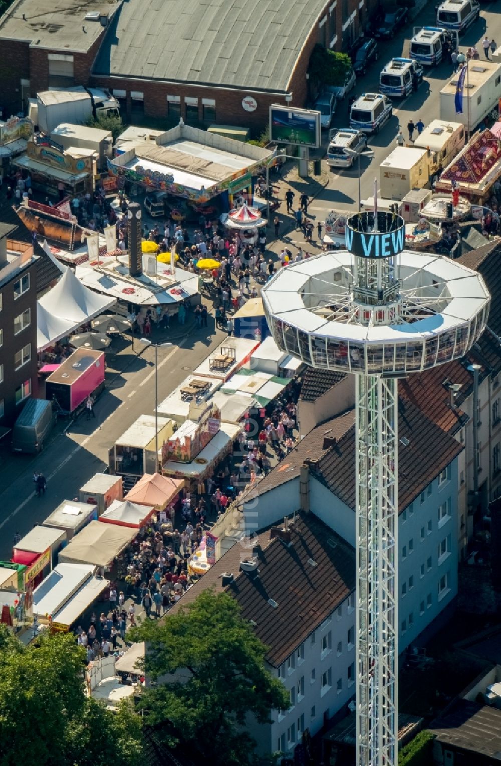 Aerial image Herne - Fair - event location at festival Cranger Kirmes in the district Cranger in Herne in the state North Rhine-Westphalia, Germany