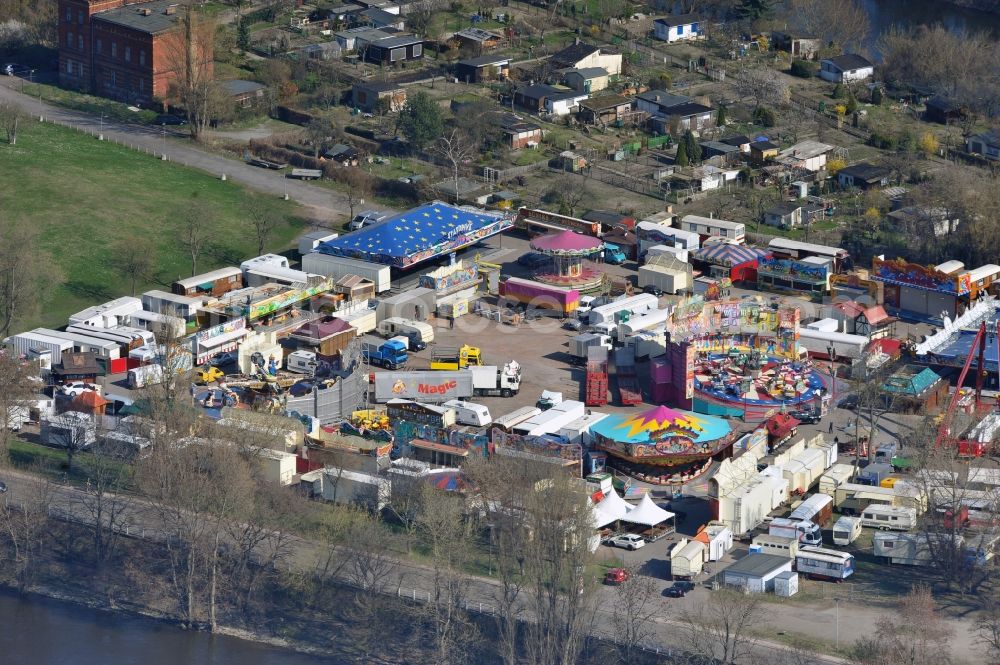 Aerial image Magdeburg - Fair - event location at festival Fruehjahrsmesse on Messeplatz in the district Werder in Magdeburg in the state Saxony-Anhalt, Germany