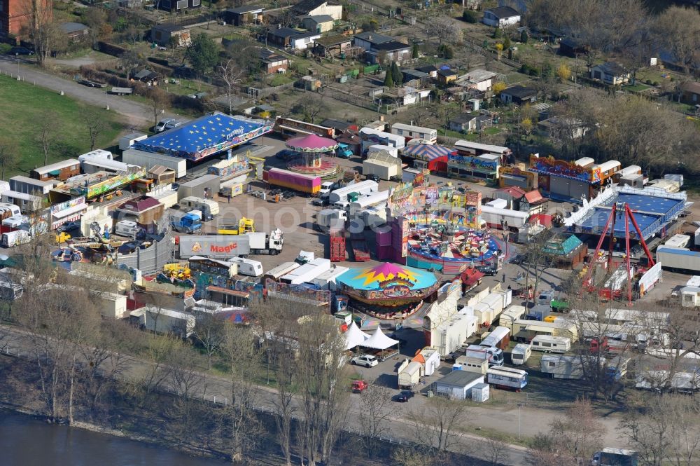 Aerial photograph Magdeburg - Fair - event location at festival Fruehjahrsmesse on Messeplatz in the district Werder in Magdeburg in the state Saxony-Anhalt, Germany