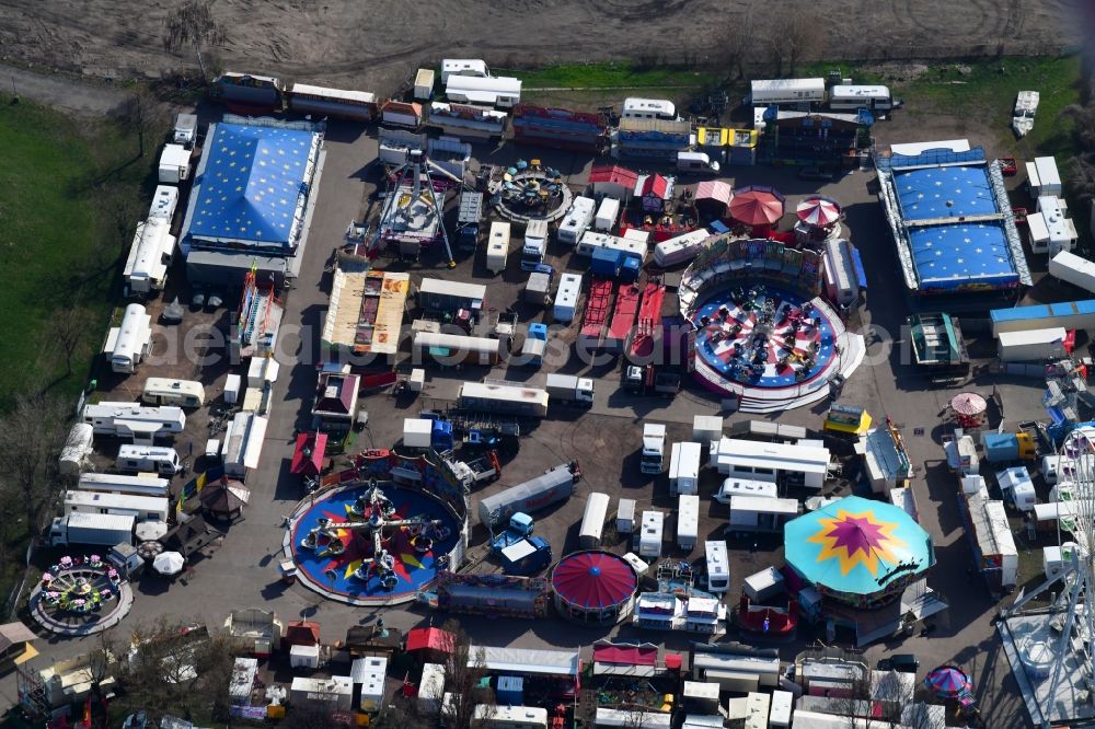 Aerial photograph Magdeburg - Fair - event location at festival Fruehjahrsmesse on Messeplatz in the district Werder in Magdeburg in the state Saxony-Anhalt, Germany