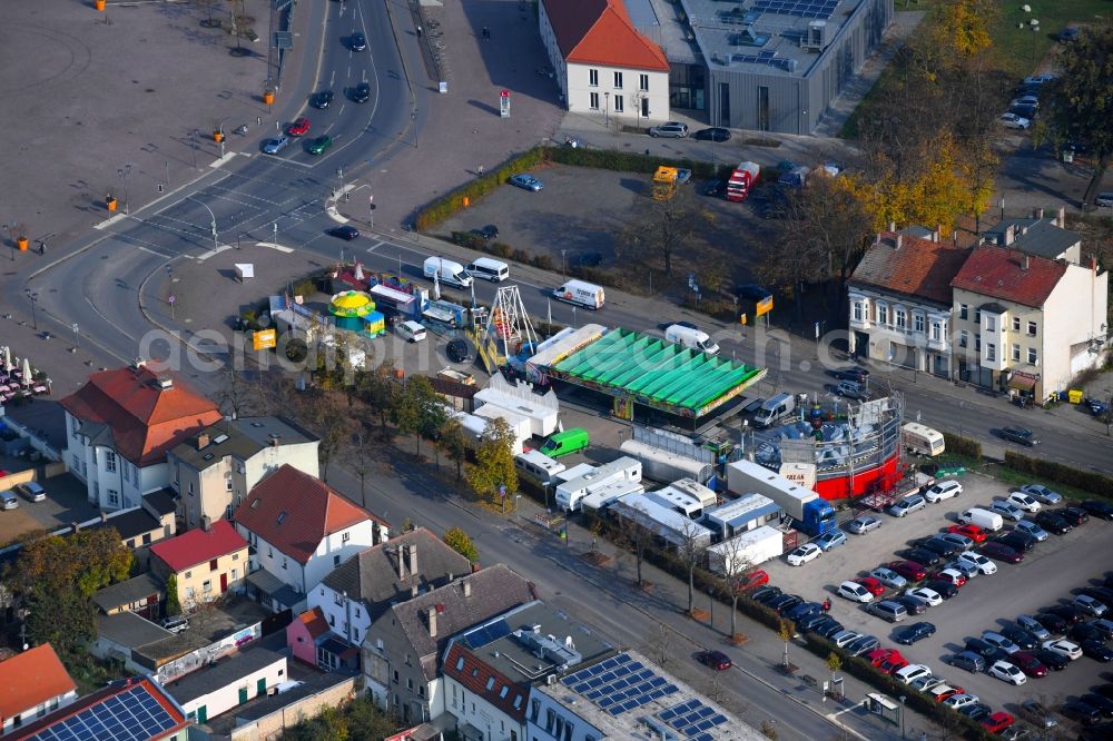 Oranienburg from above - Fair - event location at festival on Berliner Strasse - Breite Strasse in Oranienburg in the state Brandenburg, Germany