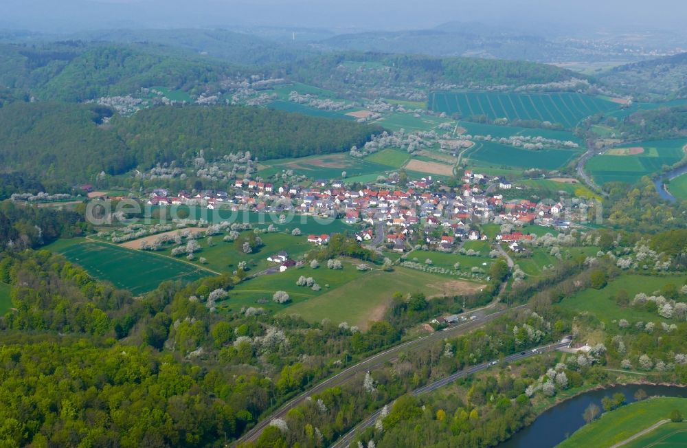 Aerial image Witzenhausen - Cherry blossom in the Werratal in Witzenhausen in the state Hesse, Germany