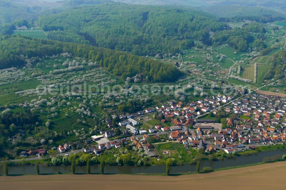 Witzenhausen from above - Cherry blossom in the Werratal in Witzenhausen in the state Hesse, Germany