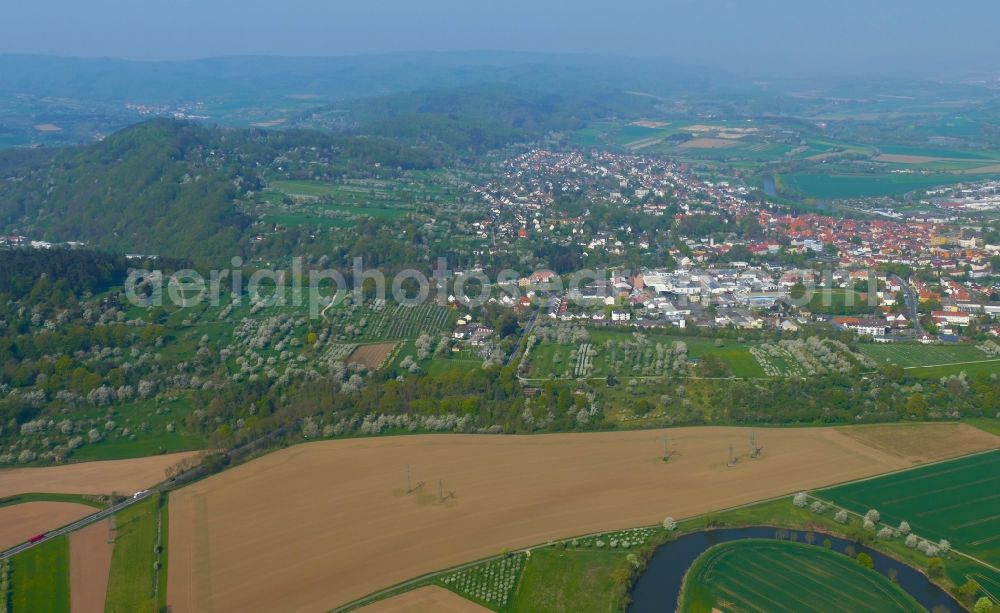 Witzenhausen from the bird's eye view: Cherry blossom in the Werratal in Witzenhausen in the state Hesse, Germany