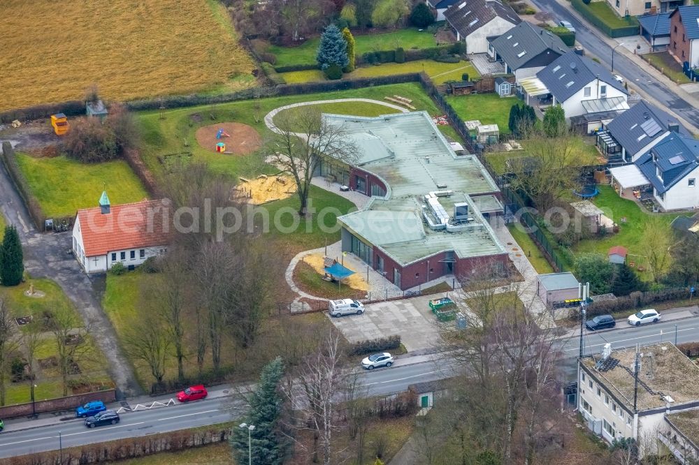 Opherdicke from above - Kindergarten building and Nursery school on Unnaer Strasse in Opherdicke in the state North Rhine-Westphalia, Germany