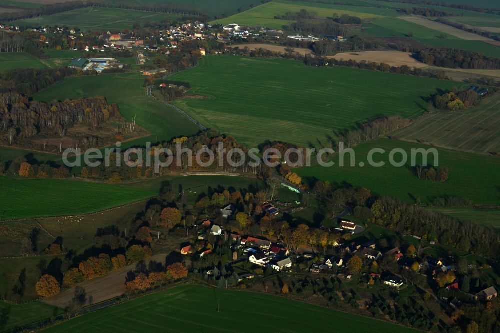 Aerial photograph Löwenberger Land Klevesche Häuser - Small residential area with a village character. Farm and houses with gardens on the road Klevesche Haeuser. The village is surrounded by fields and farmland in the district Klevesche Haeuser in Loewenberger Land in the state of Brandenburg