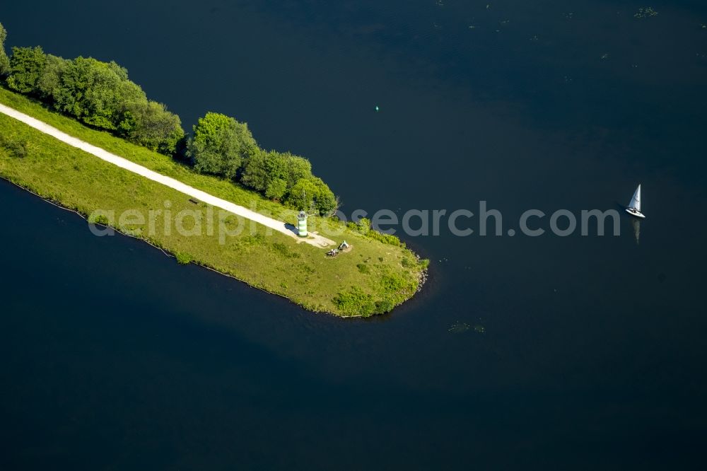 Bochum from above - Small lighthouse on access to the Anlaegern on the shores of Lake Kemnade - Reservoir at Bochum in North Rhine-Westphalia