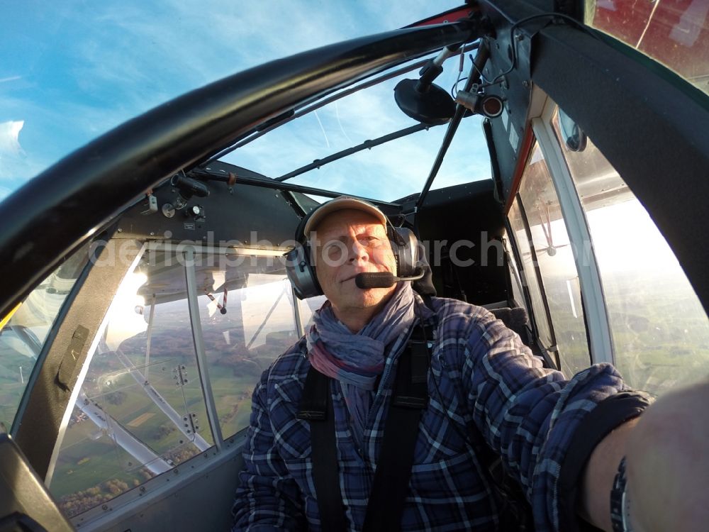 Aerial photograph Bad Ditzenbach - Small aircraft / aircraft type Aviat Husky in flight at Bad Dietzenbach EDPB in Baden-Wuerttemberg