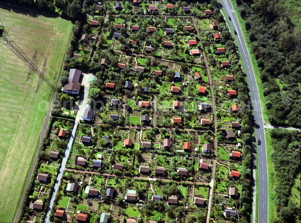 Aerial image Mohnheim - Small garden at Garather way in Monheim in the state of North Rhine-Westphalia