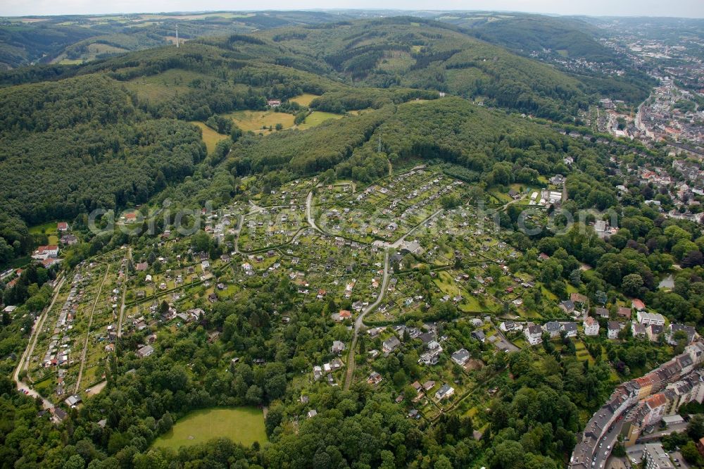 Hagen from the bird's eye view: View of the allotment garden area Goldberg e.V. in Hagen in the state North Rhine-Westphalia