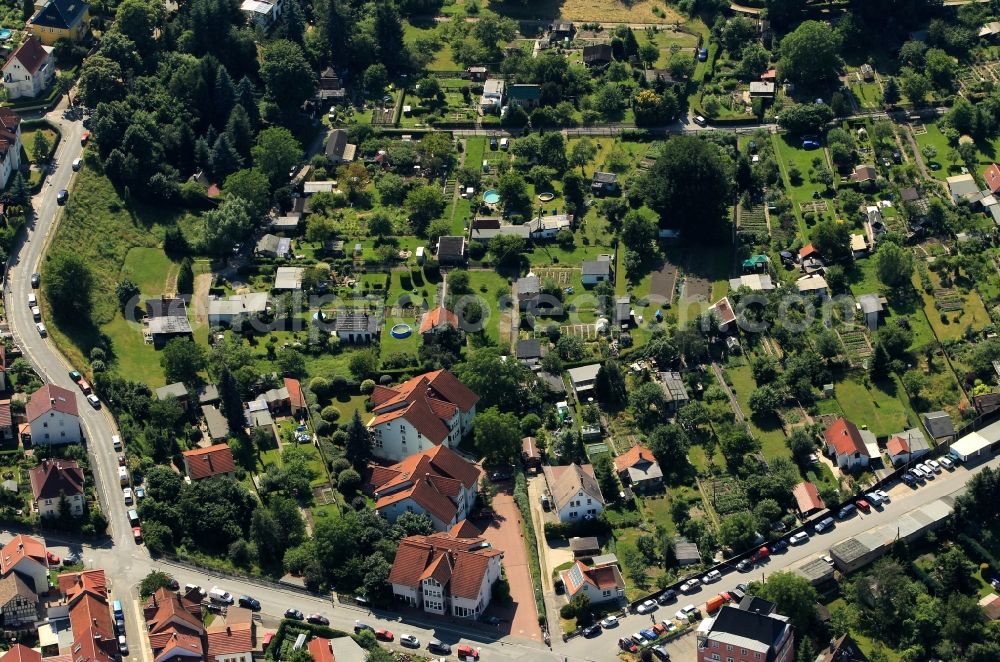 Aerial photograph Rudolstadt - There are small gardens on the Culmbacher road in Rudolstadt in Thuringia. The gardens with gazebo and some with swimming pool to allow rest and for the cultivation of fruits and vegetables