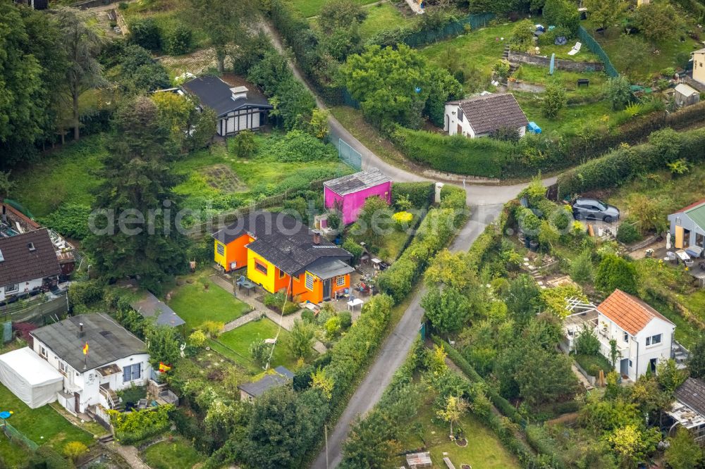 Dahl from above - Allotment gardens and cottage settlement in Dahl in the state North Rhine-Westphalia, Germany