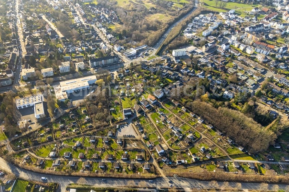 Aerial photograph Hagen - Allotment gardens and cottage settlement on Pappelstrasse - Pivitt in Hagen at Ruhrgebiet in the state North Rhine-Westphalia, Germany