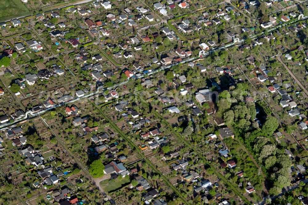 Aerial image Erfurt - Allotments gardens plots of the association - the garden colony next to the Ringelberg-Siedlung in Erfurt in the state Thuringia, Germany