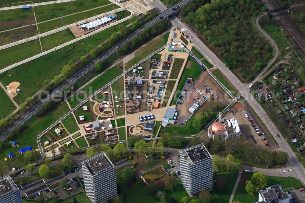 Lahr/Schwarzwald from the bird's eye view: Exhibition grounds and park areas of the horticultural show Landesgartenschau 2018 with Ulu Mosque in Lahr/Schwarzwald in the state Baden-Wuerttemberg, Germany