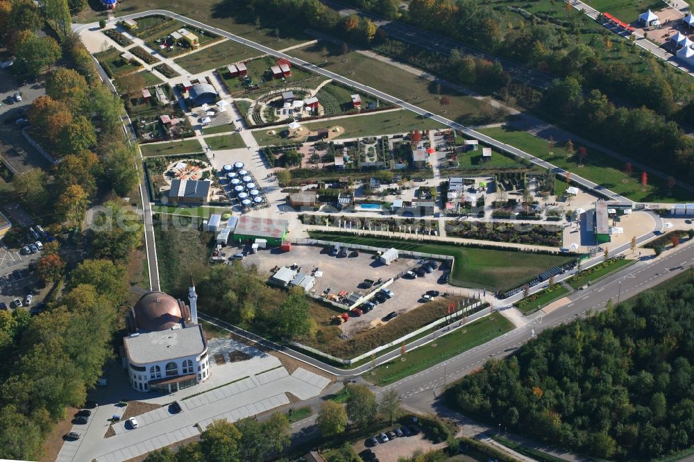 Aerial photograph Lahr/Schwarzwald - Exhibition grounds and park areas of the horticultural show Landesgartenschau 2018 with Ulu Mosque in Lahr/Schwarzwald in the state Baden-Wurttemberg, Germany