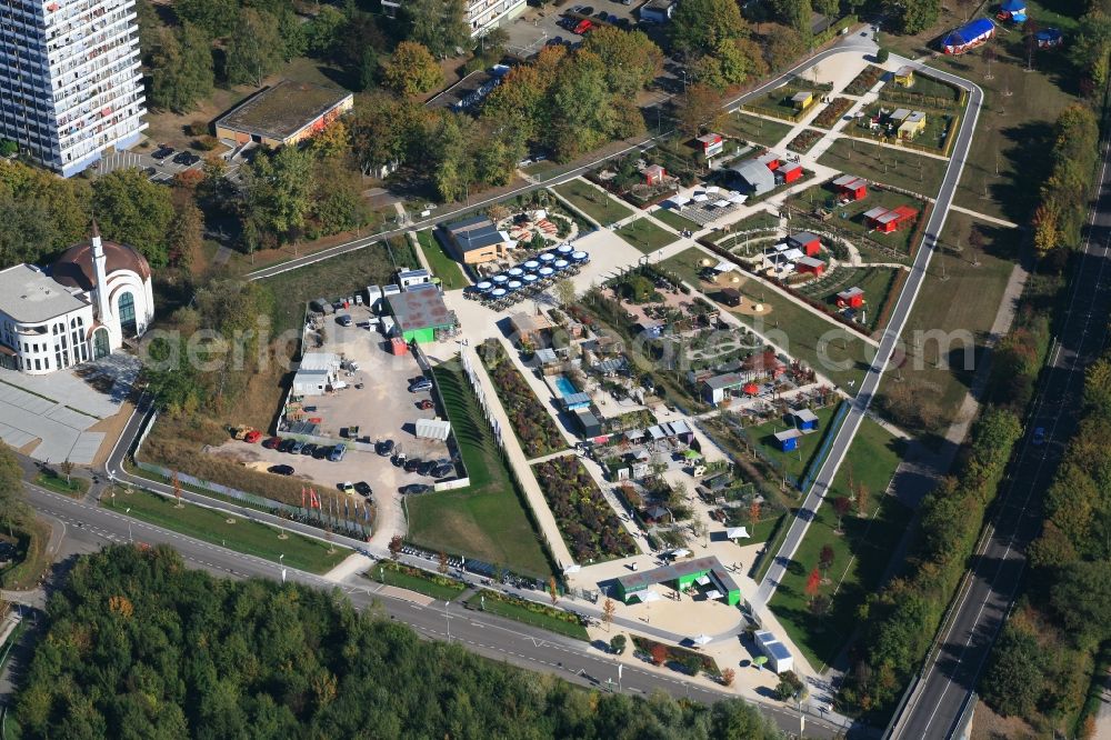 Lahr/Schwarzwald from above - Exhibition grounds and park areas of the horticultural show Landesgartenschau 2018 with Ulu Mosque in Lahr/Schwarzwald in the state Baden-Wurttemberg, Germany