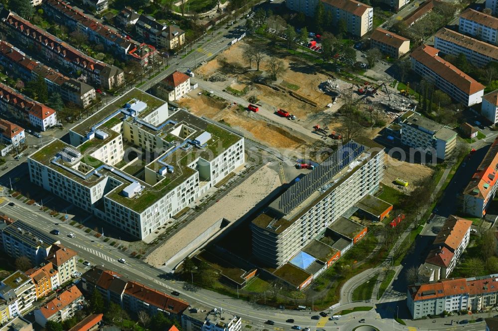 Aerial photograph Basel - New construction of the clinic building University Old Age Medicine Felix Platter in the district Iselin in Basel, Switzerland