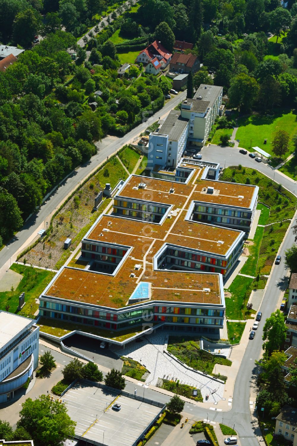 Aerial photograph Bielefeld - Clinic and hospital complex of the Children's Hospital at Bethesdaweg corner Grenzweg in Bielefeld in the federal state of North Rhine-Westphalia, Germany