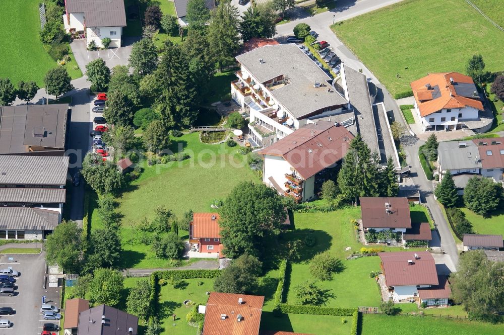 Walchsee from above - Clinic building of the therapy center Lymphedema Clinic Wittlinger in Walchsee in Tyrol, Austria