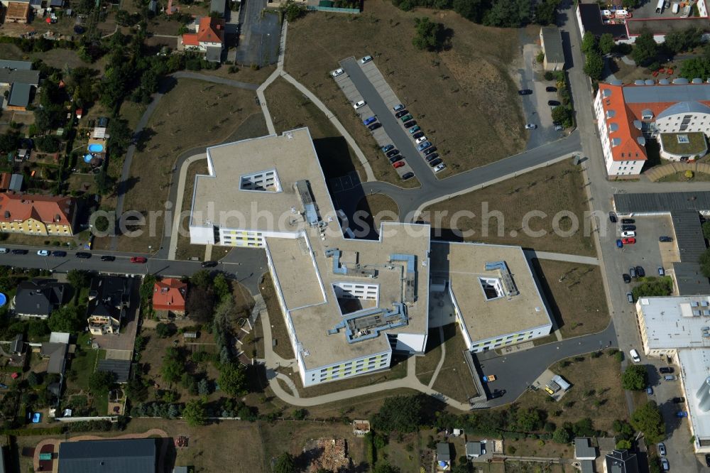 Großenhain from above - Hospital grounds of the rehabilitation center ELBLAND Rehabilitation and prevention centre in Grossenhain in the state of Saxony. The building complex is located on the Am Bobelsberg street in the East of Grossenhain