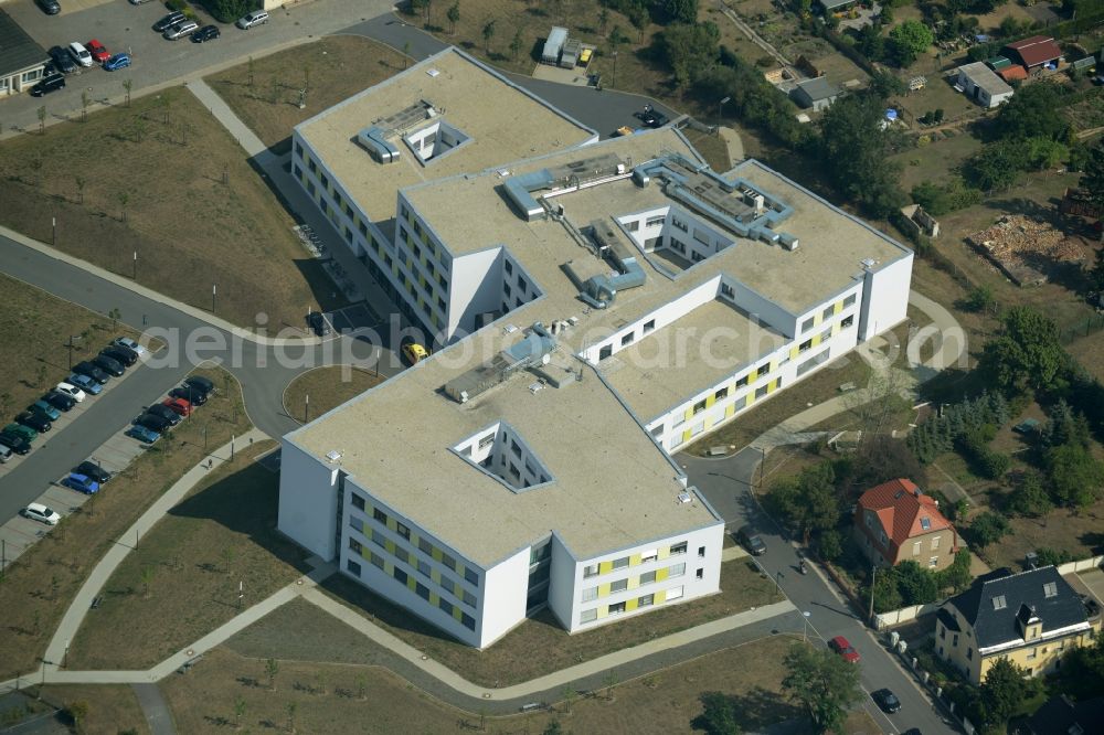 Großenhain from above - Hospital grounds of the rehabilitation center ELBLAND Rehabilitation and prevention centre in Grossenhain in the state of Saxony. The building complex is located on the Am Bobelsberg street in the East of Grossenhain