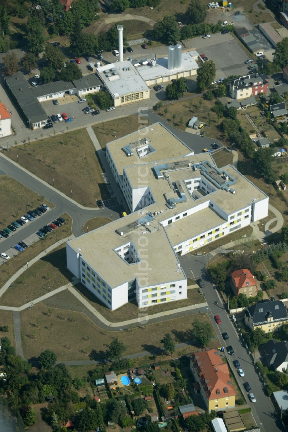 Aerial image Großenhain - Hospital grounds of the rehabilitation center ELBLAND Rehabilitation and prevention centre in Grossenhain in the state of Saxony. The building complex is located on the Am Bobelsberg street in the East of Grossenhain