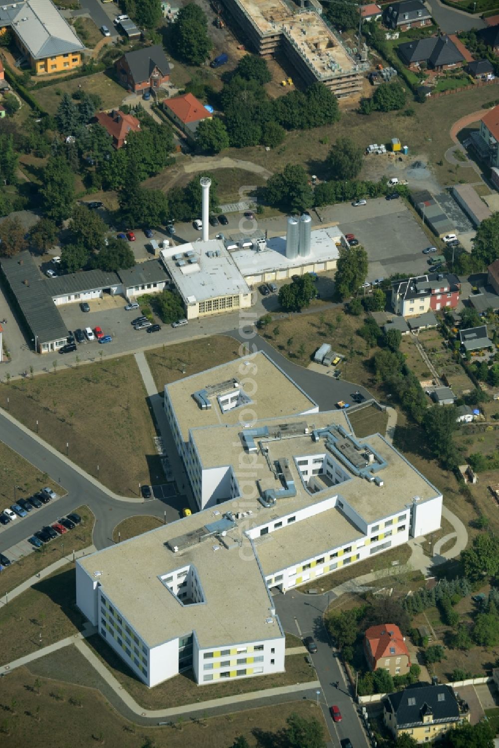 Aerial image Großenhain - Hospital grounds of the rehabilitation center ELBLAND Rehabilitation and prevention centre in Grossenhain in the state of Saxony. The building complex is located on the Am Bobelsberg street in the East of Grossenhain