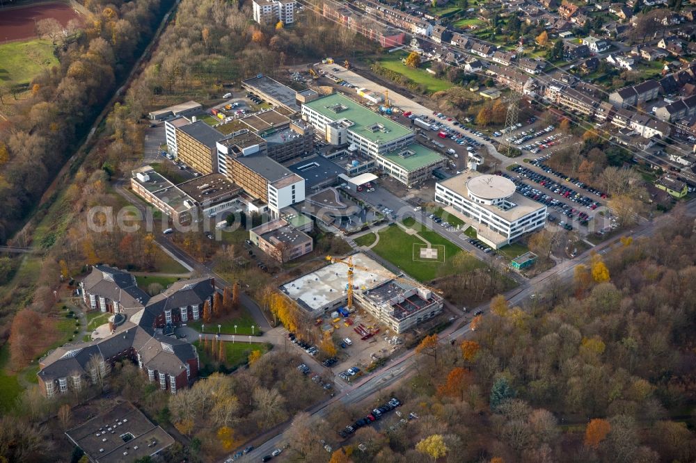 Aerial image Duisburg - Hospital grounds of the Evangelical Hospital Duisburg-Nord in the district Hamborn in Duisburg in the state North Rhine-Westphalia