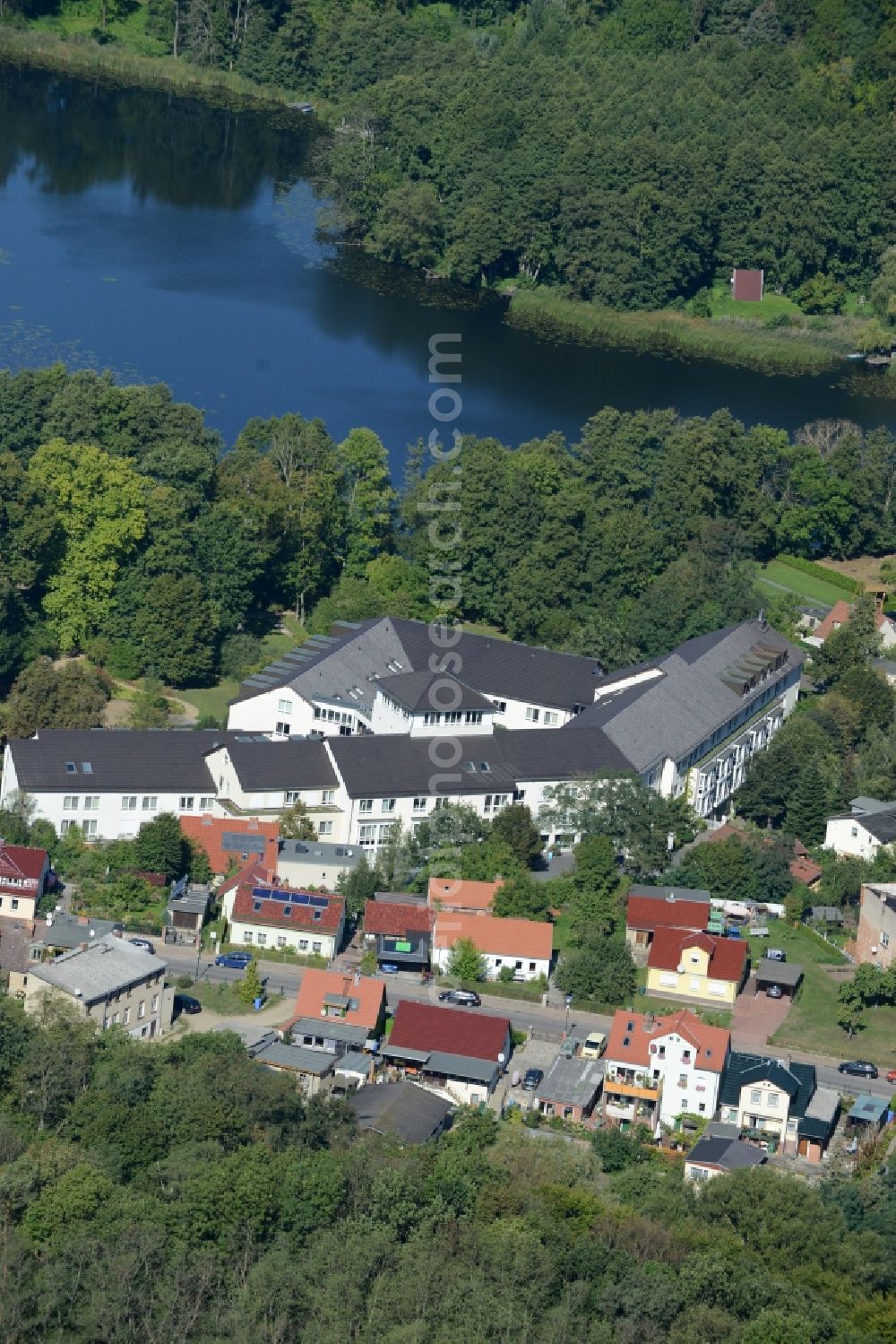 Aerial image Buckow (Märkische Schweiz) - Clinic of the hospital grounds of Immanuel Clinicum Maerkische Schweiz in Buckow (Maerkische Schweiz) in the state of Brandenburg. The complex is located on Griepensee