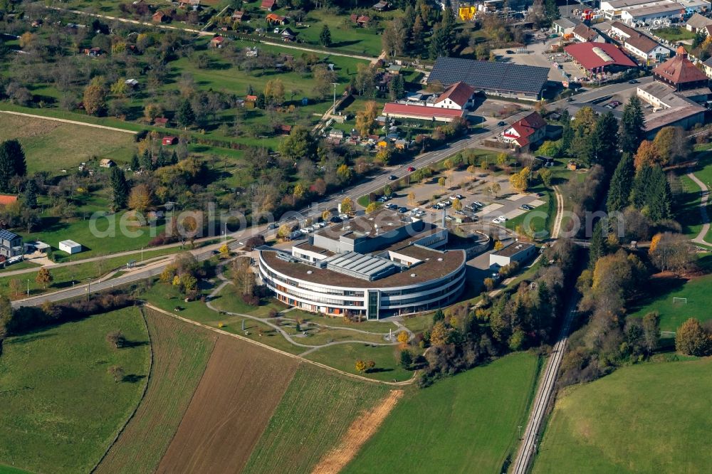 Aerial image Münsingen - Hospital grounds of the Clinic Albklinik in Muensingen in the state Baden-Wurttemberg, Germany