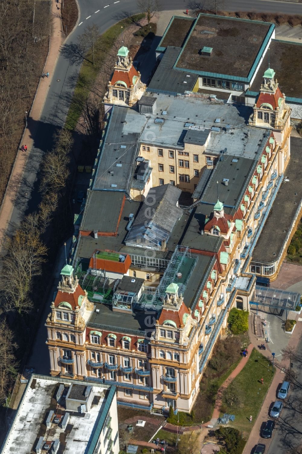 Aerial image Bad Wildungen - Hospital grounds of the Clinic Asklepios Fachklinik Fuerstenhof on Brunnenallee in Bad Wildungen in the state Hesse, Germany