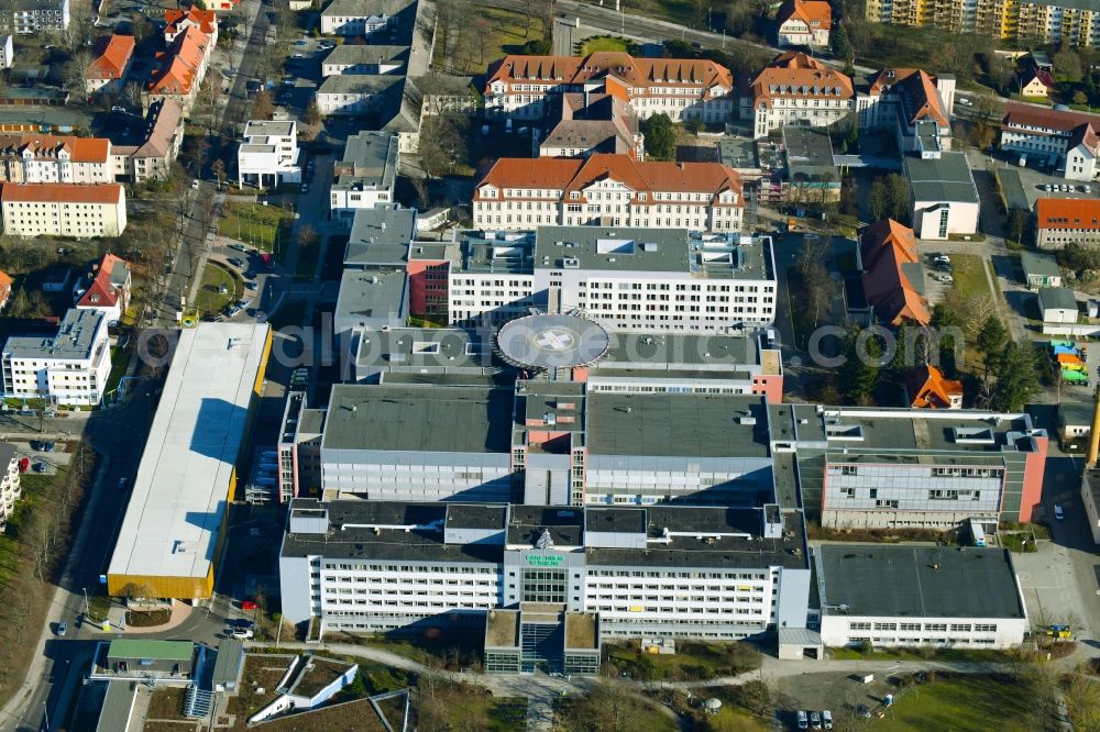 Aerial image Cottbus - Hospital grounds of the Clinic Carl-Thiem-Klinikum Cottbus on Thiemstrasse in Cottbus in the state Brandenburg, Germany