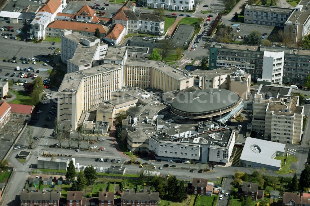 Lens from above - Hospital grounds of the ClinicCentre Hospitalier de Lens at the Route de la Bassee in Lens in Nord-Pas-de-Calais Picardy in France