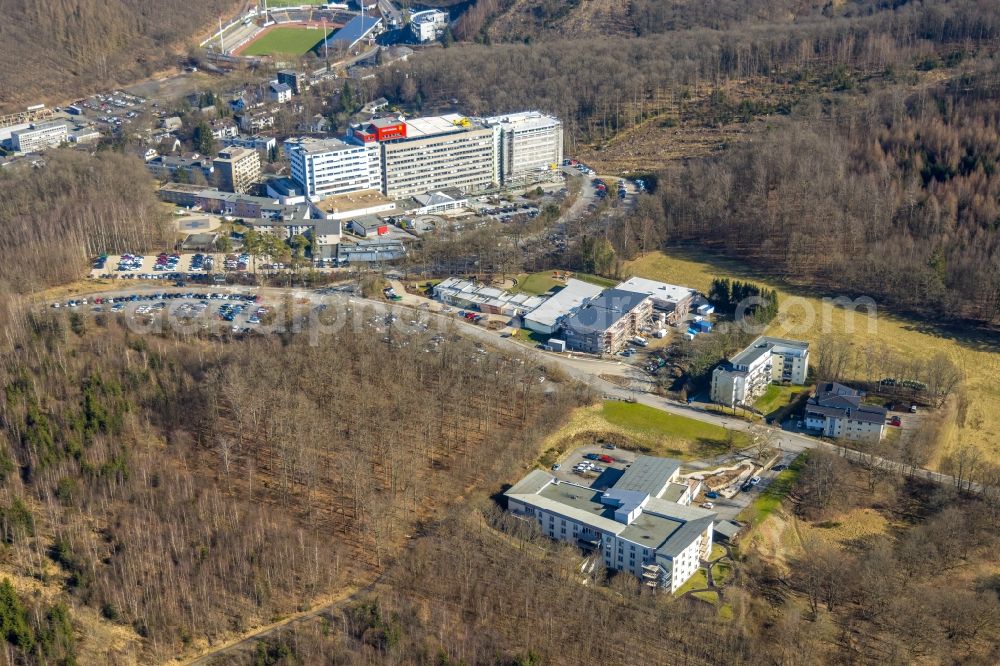 Aerial photograph Siegen - Hospital grounds of the Clinic Diakonie Klinikum Jung-Stilling on Wichernstrasse in Siegen at Siegerland in the state North Rhine-Westphalia, Germany