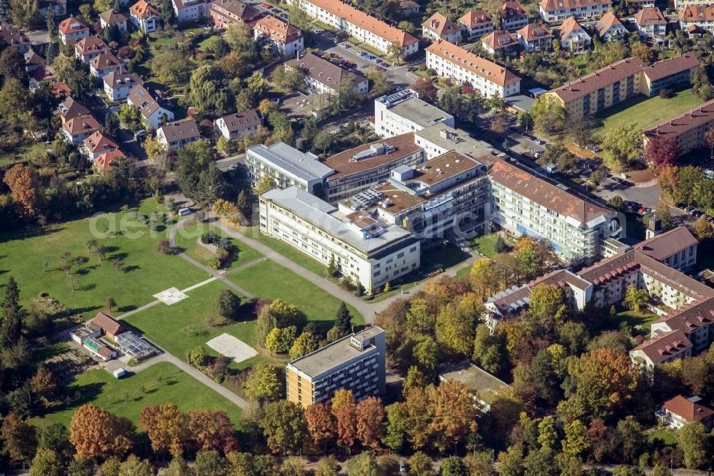 Karlsruhe from above - Hospital grounds of the Clinic Ev. Diakonissenanstalt Karlsruhe-Rueppurr in the district Rueppurr in Karlsruhe in the state Baden-Wuerttemberg, Germany