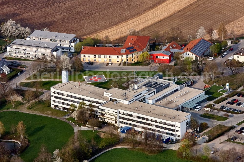 Landau an der Isar from above - Hospital site of the hospital DONAUISAR Hospital in Landau an der Isar in the state of Bavaria, Germany. Adjacent building of the Bavarian Red Cross