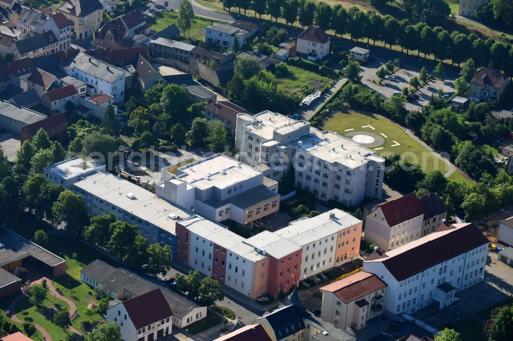 Aerial image Elsterwerda - Clinic area of the hospital Elbe magpie medical centre, hospital of Elsterwerda in Elsterwerda in the federal state Brandenburg, Germany