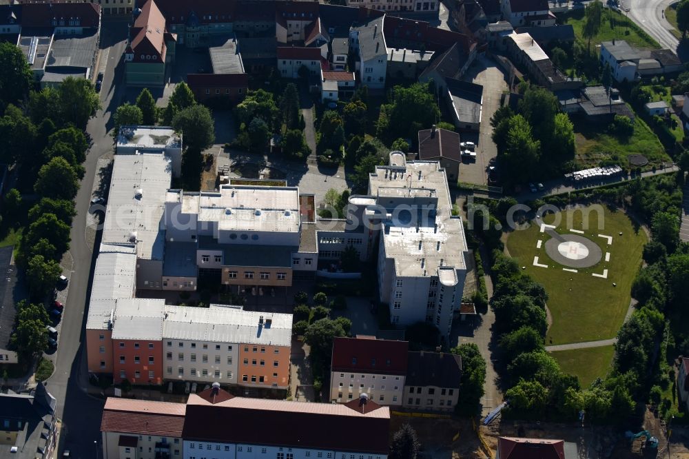 Elsterwerda from above - Clinic area of the hospital Elbe magpie medical centre, hospital of Elsterwerda in Elsterwerda in the federal state Brandenburg, Germany