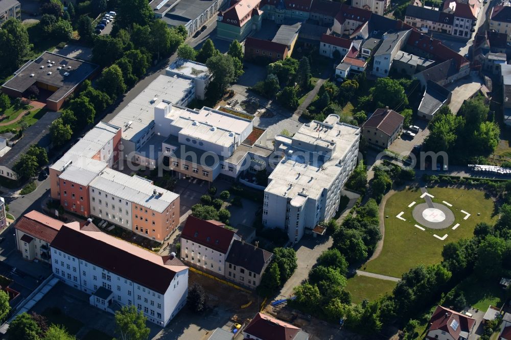 Elsterwerda from the bird's eye view: Clinic area of the hospital Elbe magpie medical centre, hospital of Elsterwerda in Elsterwerda in the federal state Brandenburg, Germany