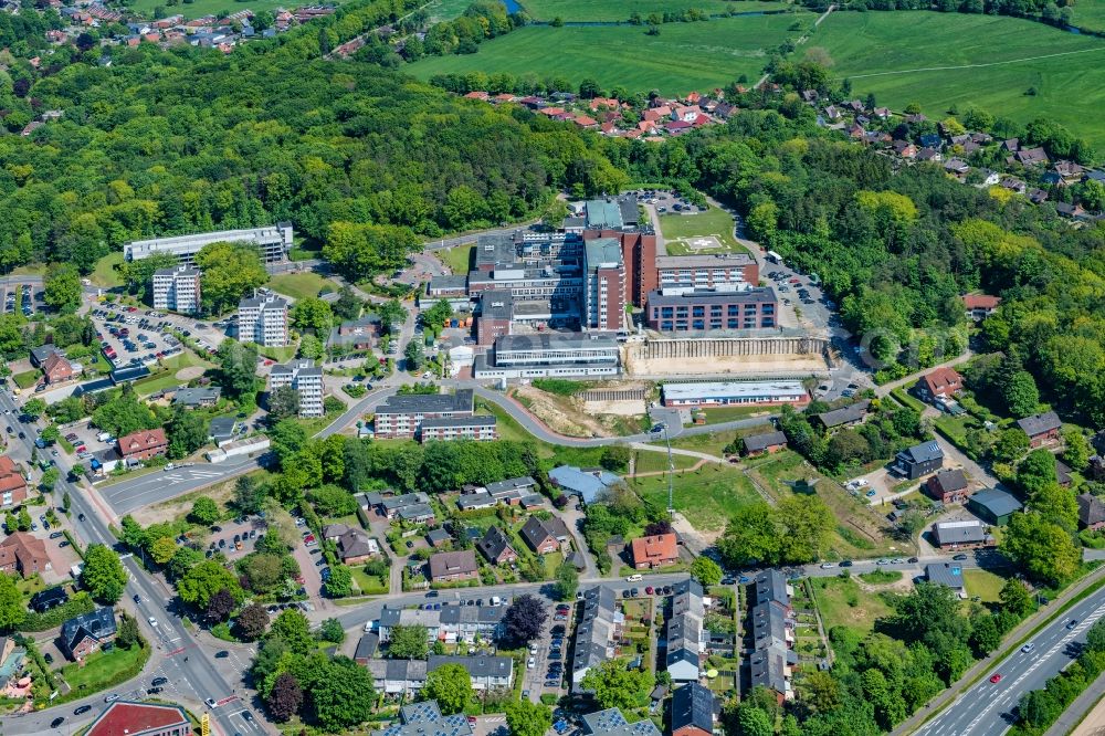 Aerial photograph Stade - Hospital grounds of the Clinic Elbe Klinikum in Stade in the state Lower Saxony, Germany