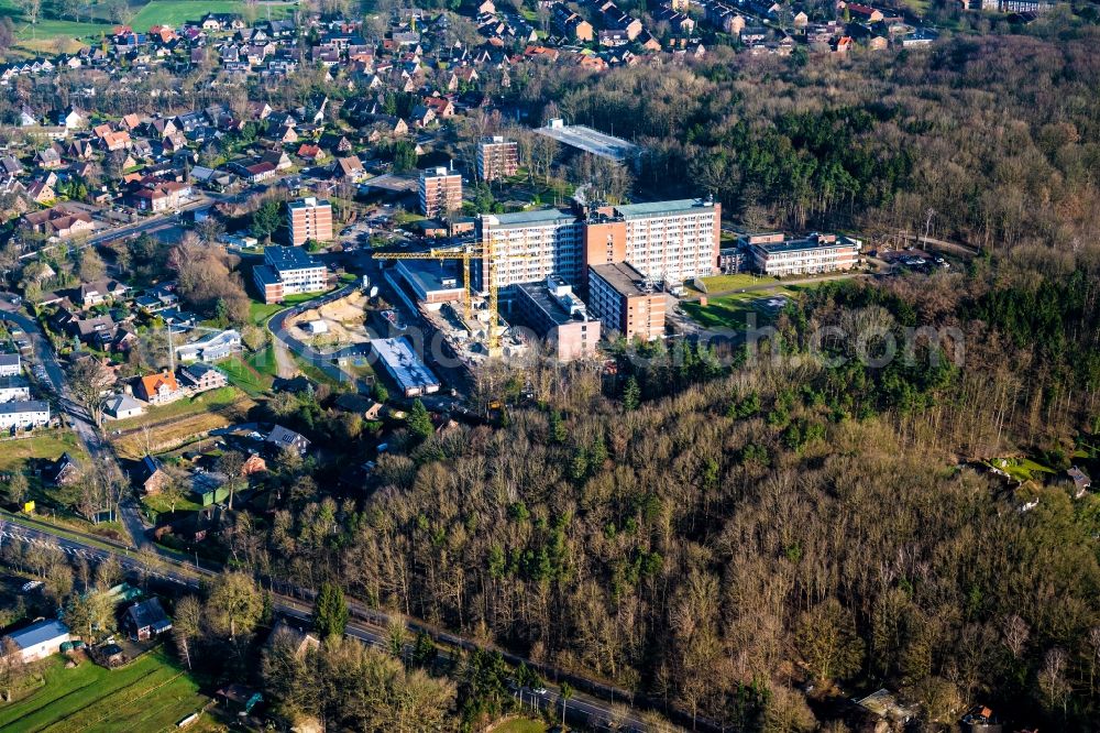 Aerial photograph Stade - Hospital grounds of the Clinic Elbe Klinikum in Stade in the state Lower Saxony, Germany