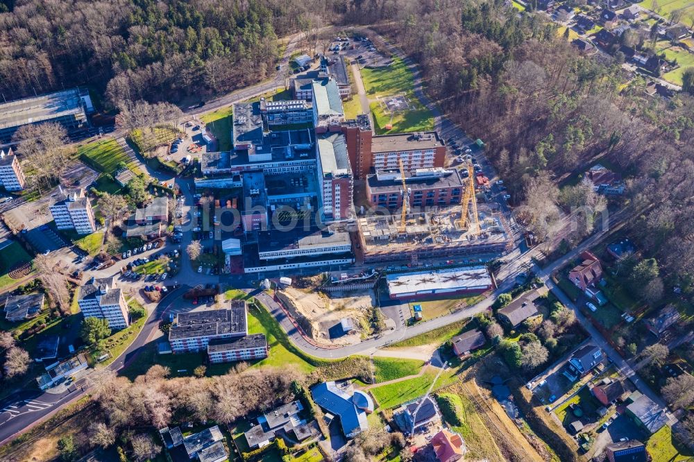 Stade from above - Hospital grounds of the Clinic Elbe Klinikum in Stade in the state Lower Saxony, Germany